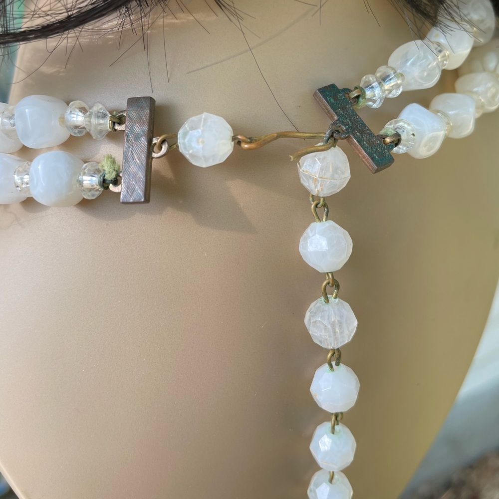 Choker Vintage Fashion Adjustable White Decorative Bead Double Strand Choker - Picture 8 of 9